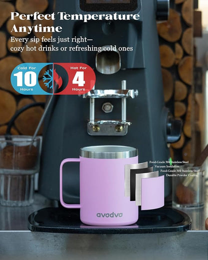 12oz Insulated Coffee Mug with Lid – Includes Two Lids, Stainless Steel Coffee - Image 2
