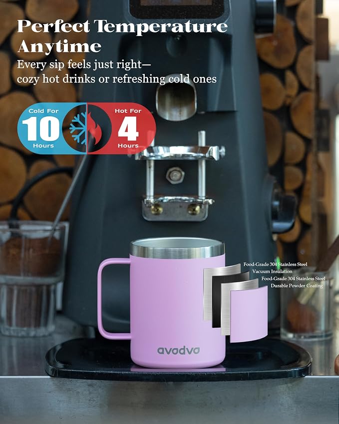 12oz Insulated Coffee Mug with Lid – Includes Two Lids, Stainless Steel Coffee - Image 2