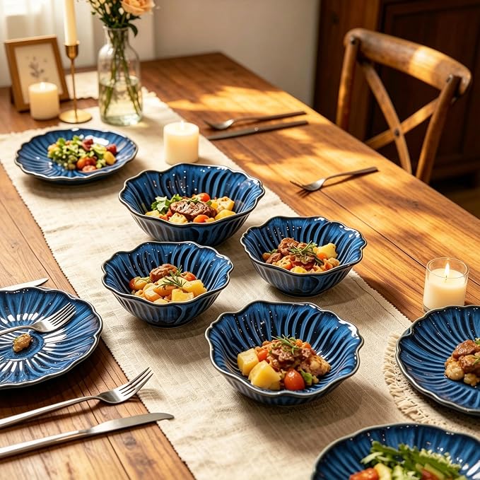 KOOV 24oz Deep Cereal Bowls Set of 4, Vintage Hand-Painted Porcelain Soup Bowls - Image 7