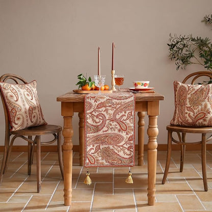 Designer French Linen Table Runner, Cashew Pattern, Dining Table, Kitchen Decor - Image 2