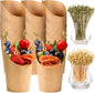 50 Pcs Charcuterie Cups with Skewers, 12 Oz Paper Snack Appetizer Cups with Cocktail Picks, French Fry Holder Brown Kraft , Disposable Popcorn Boxes Cones, Party Board Favor(50 ConeCups + 200 Sticks)