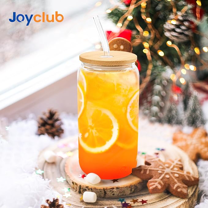 Joyclub 12Pcs Glass Cups with Bamboo Lids and Straws Bulk 16 oz Can Shaped | - Image 2
