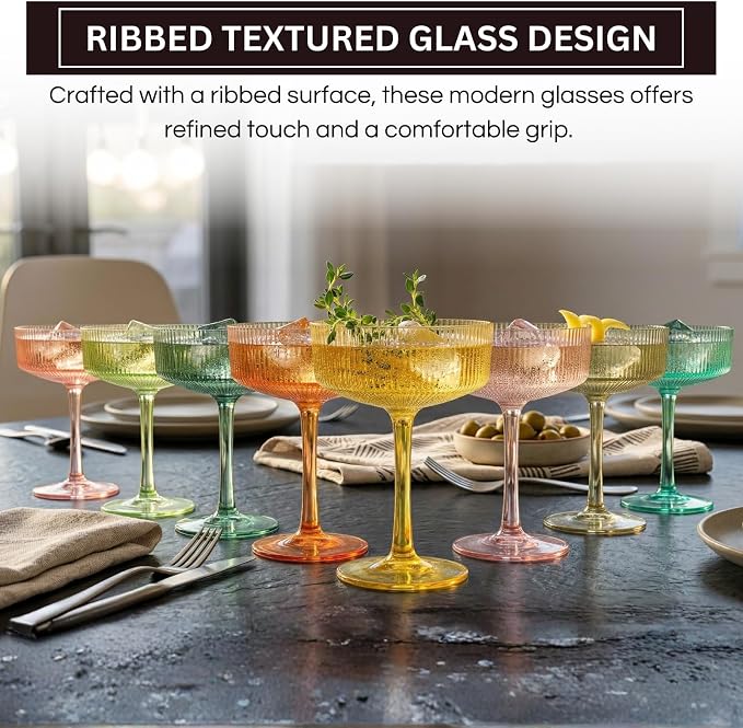 Khen Acrylic Ribbed Vintage Art Deco Martini Glasses - Image 3