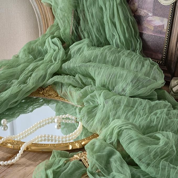 3 Pack Sage Green Cheesecloth Table Runners, 120 Inch 10Ft Moss Gauze Table - Image 7