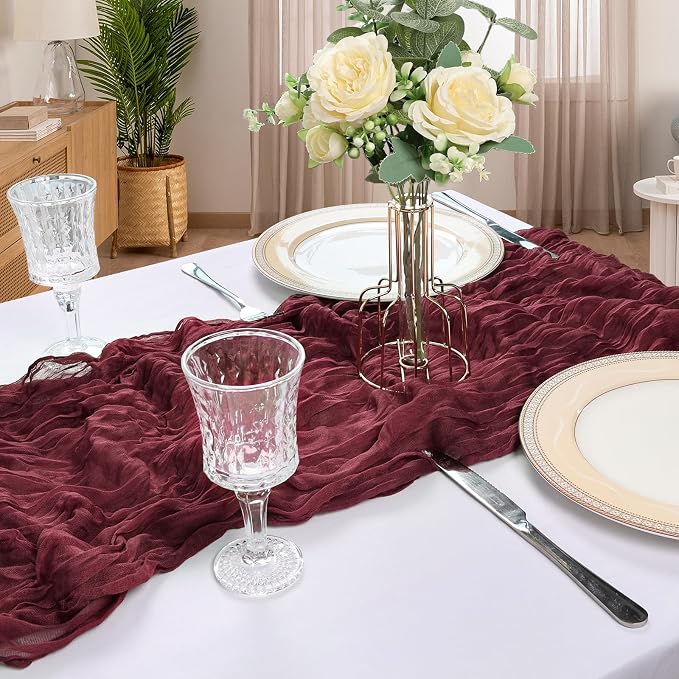 12 Pack 10Ft Burgundy Cheesecloth Table Runner 23 x 120 Inch | Gauze Rustic - Image 6