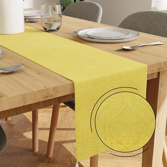 Encasa XO Table Runner, Embossed Velvet, Elegant 13"x72" | Pale Lime, 175 GSM by EncasaXO