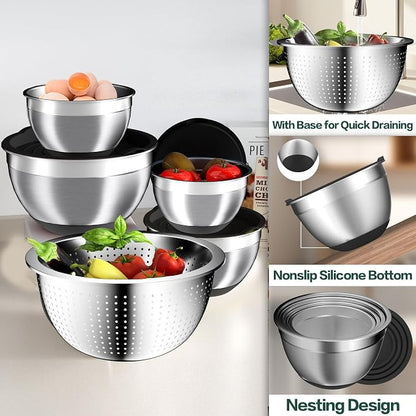 Mixing Bowls with Airtight Lids Set, 4 Stainless Steel Bowls Nesting Bowls & - Image 7