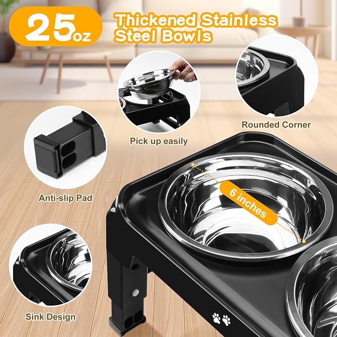 COMESOON Elevated Dog Bowls for Small Medium Dogs, 3 Height Adjustable Raised - Image 3