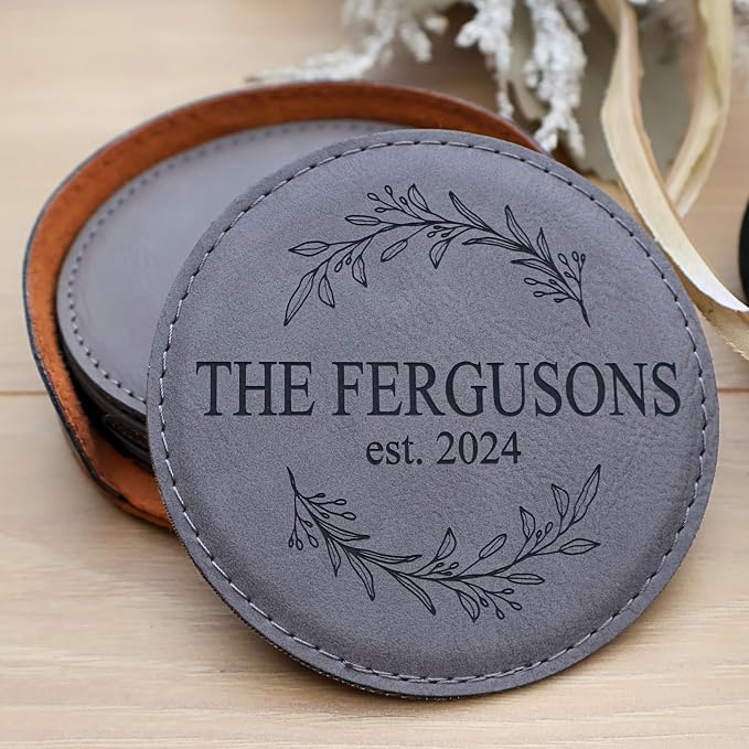 Custom Round Engraved Coasters, Personalized Leather Coaster, Laser Engraved - Image 2