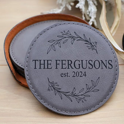 Custom Round Engraved Coasters, Personalized Leather Coaster, Laser Engraved - Image 2