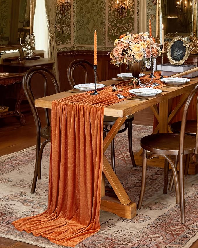 Orange Velvet Table Runner 29 x 120 Inches Fall Halloween Runners | 10ft Long - Image 2