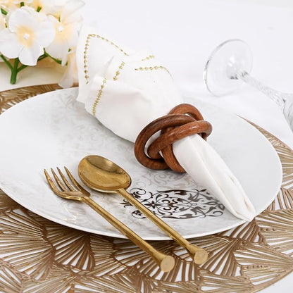 Brown Wood Napkin Rings Set of 8, 3-Ring Rustic | Natural wood, smooth edges - Image 4