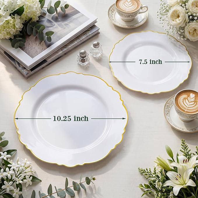 60pcs White and Gold Plastic Plates - Image 5