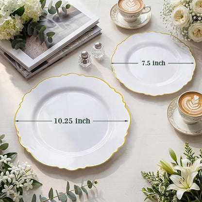 60pcs White and Gold Plastic Plates - Image 5