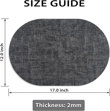 Placemats Set of 8 Non-Slip, Heat Resistant Oval Leather Place mats Double Layer, Waterproof Table Mats Easy to Clean for Kitchen Dining Room Coffee Office Table, Charcoal