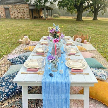 10 Pack Baby Blue Cheesecloth Table Runner 17 x 108 Inch | Boho Gauze Fabric - Image 7
