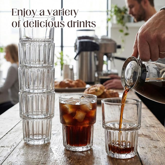 6 Pack 11 oz Drinking Glasses Stackable Iced Latte Coffee Cup, Beer Cocktail - Image 6