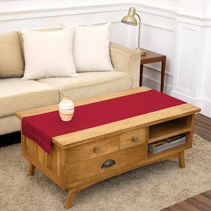 Solino Home Cotton Linen Table Runner Red, Hemstitch Collection 14 x 60 in | by SolinoHome