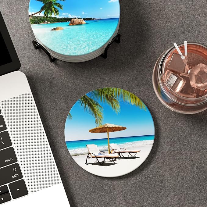 Coasters for Drinks, Kitchen Home Decor Housewarming Gift, Round 4 in - Image 6
