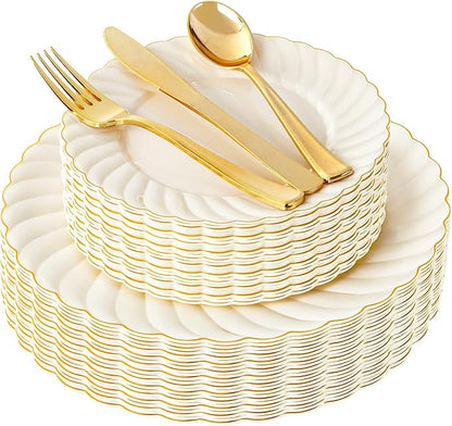 YOUBET 125PCS Ivory Scalloped Plastic Plates by YOUBET