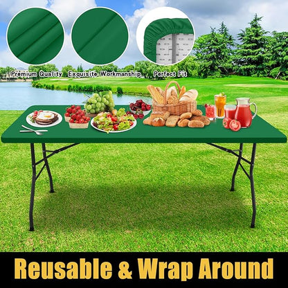 Smiry Rectangle Picnic Table Cloth, Waterproof Elastic Fitted Tablecloths for 6 Foot Tables, Washable Polyester Table Cover for Camping, Indoor and Outdoor (Hunter Green, 30"x72")