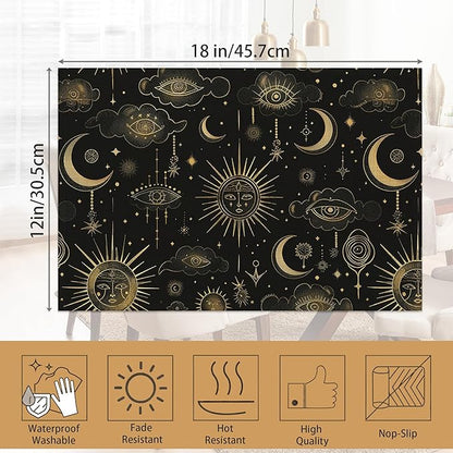 Placemats Set of 6,Moon Sun Table Mats,Vintage Boho Washable Linen Table Mats,Non-Slip Heat Resistant Placemats for Party Kitchen Dining Indoor Outdoor 12"x18"
