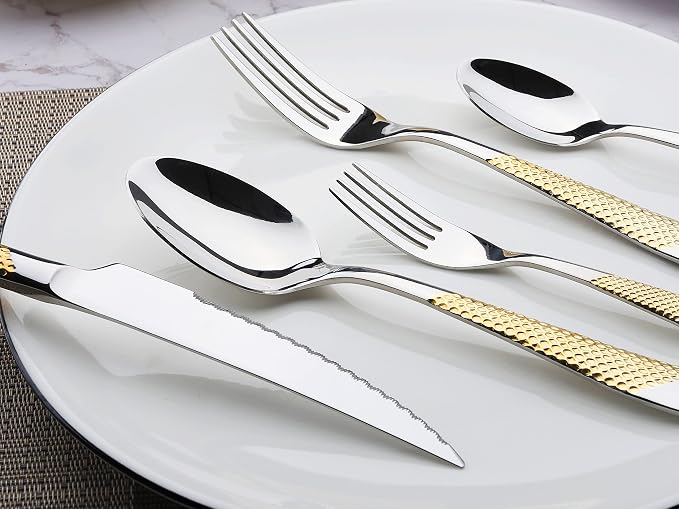 Gold Silverware Set 20-Piece Stainless Steel Flatware Cutlery Set | Service - Image 5