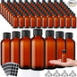 Hsei 100 Pcs 1.7 oz Amber Glass Boston Round Bottles with Black Cap Brown Sample Bottle Small Glass Containers with Lids and Funnel Chalk Labels Pen for Vanilla Extract Essential Oils