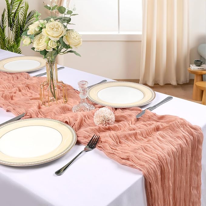 6 Pack 10Ft Peach Cheesecloth Table Runner 23 x 120 Inch | Gauze Rustic Boho - Image 2