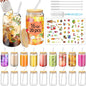 16 OZ Glass Cups with Lids and Straws, 20 Set Can Beer Glass Cups with Bamboo Lids Cute and Reusable Drinking Glasses with Lid Ice Coffee Glasses Great for Beer, Cocktail, Tea and Latte