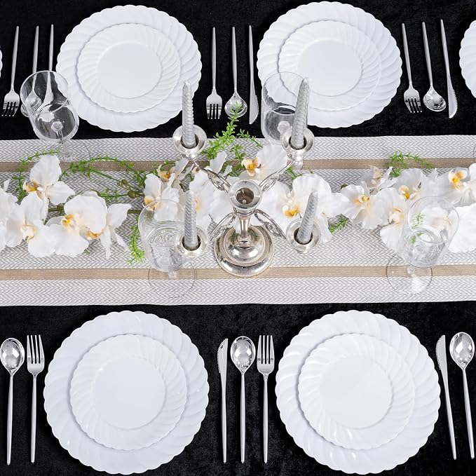 U-QE 60 Count White Plastic Plates - Image 9