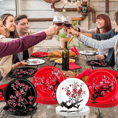 48Pcs Hibachi Party Decorations Supplies Cherry Blossom Dinnerware Disposable - Image 6