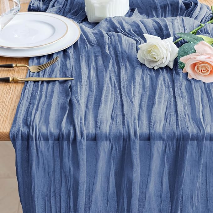Cheesecloth Table Runner Blue 10FT Boho Gauze Runner by Wokceer