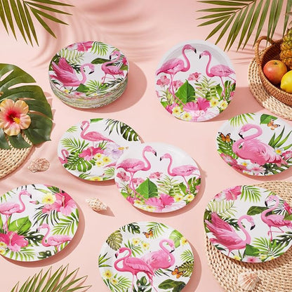 Gerrii 60 Pcs Tropical Flamingo Party Plates 7 Inch Hawaiian Themed Disposable - Image 6