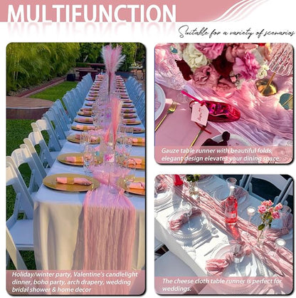 8 Pack Pink Cheesecloth Table Runner 17x108 inch Boho Gauze Cheese Cloth Table - Image 8