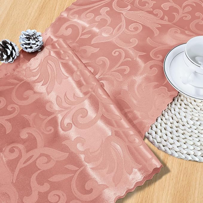 MILVOWOC Rose Gold Satin Table Runner, 4 Pack, 12 x 72 Inch | Jacquard Damask - Image 4