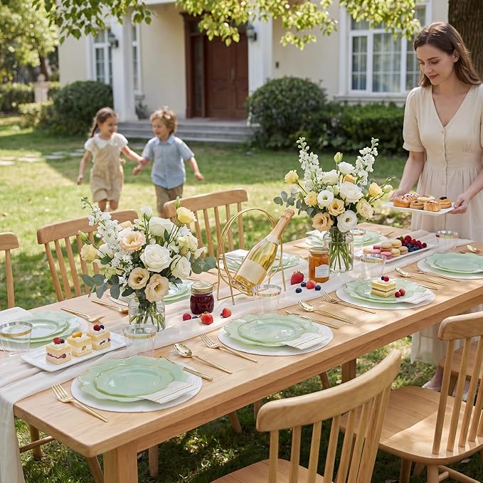 175Pcs Sage Green Plastic Plates - Image 6