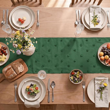Artoid Mode Forest Green Pom Pom Tulle Table Runner, Seasonal Christmas - Image 3