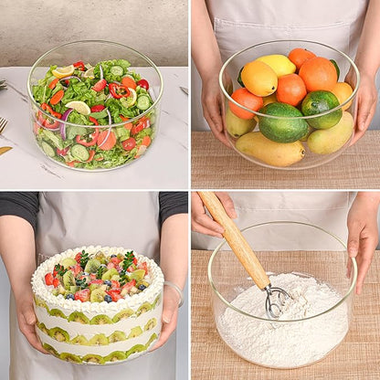 Glass Trifle Bowl, 155oz Large Salad Bowl, Glass Serving Bowl for Popcorn, Cake, Salad, Fruit, Baking, Dessert and Party Diy, BPA Free, Oven, Dishwasher Safe