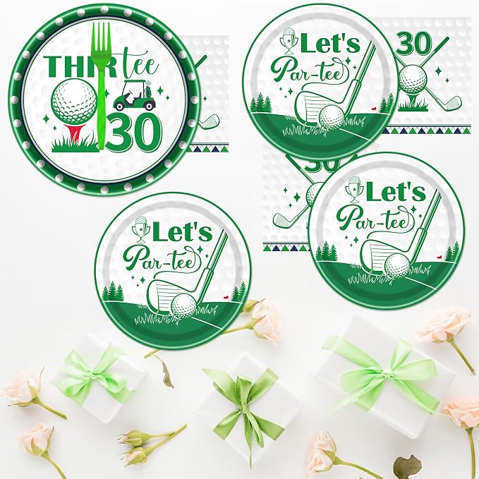 Rakuto Golf 30th Birthday Party Decorations 96PCS Plates Napkins Forks | Golf - Image 7