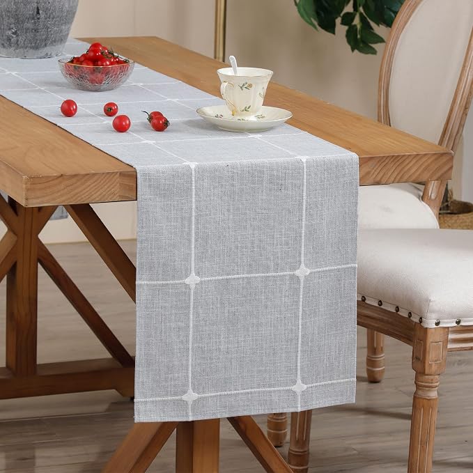 NEWISHER Rustic Embroidered Plaid Cloth Table Runner 60 inches, Farmhouse by Newisher