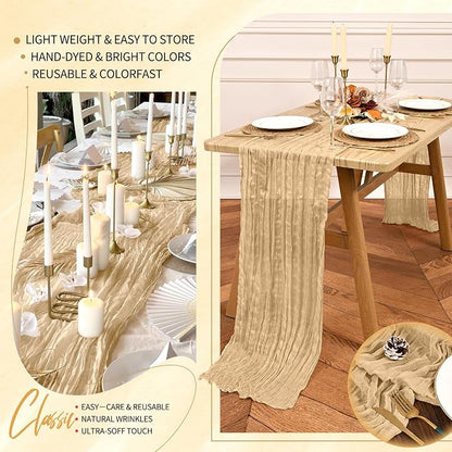 Showgeous 2 Pack Nude Cheesecloth Table Runners Boho Wedding Decor | Rustic - Image 5