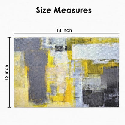 Emvency Farmhouse Placemats Set of 4, Vintage Yellow and Dark Gray Abstract Art Painting 12x18 Inch Table Mats for Outdoor Home Party Kitchen Dining Decoration