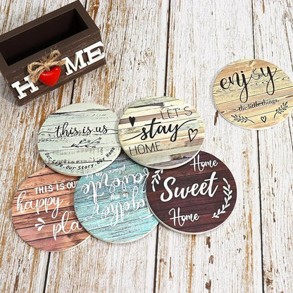 House Warming Gifts for New Home Farmhouse Coaster for Drinks Wood Coasters Set of 6 Personalized Christmas Coasters with Holder Valentines Day Gifts Heart Coaster for Home Decor (Classic Farmhouse)