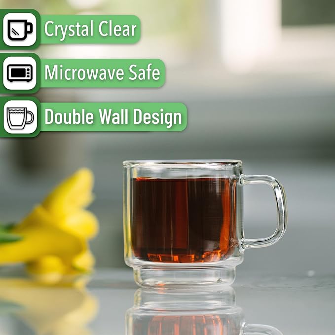 BTaT- Double Walled Stackable Glass Coffee Mugs, 8 oz, Glass Coffee Cups - Image 4