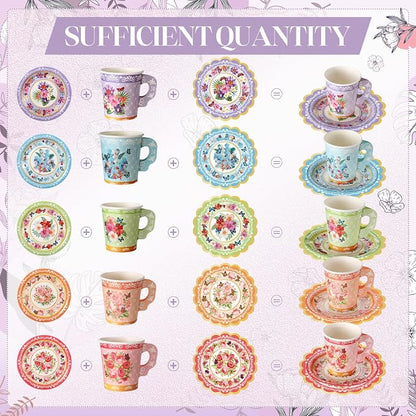 Nuogo 300 Pcs Vintage Floral Disposable Tea Party Set - Image 3
