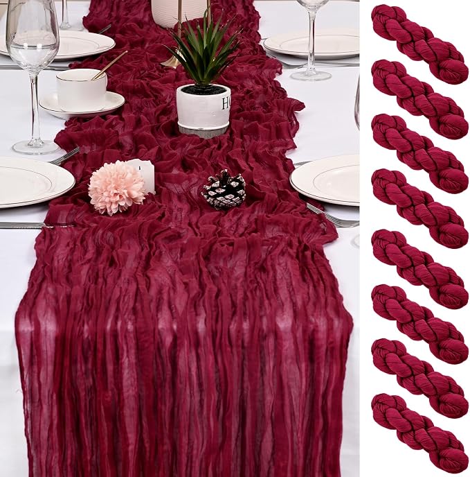 8 Pack Burgundy Cheesecloth Table Runner 17x108 inch Boho Gauze Cheese Cloth by Unknown