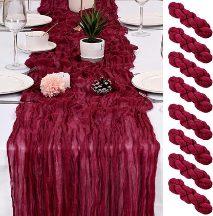 8 Pack Burgundy Cheesecloth Table Runner 17x108 inch Boho Gauze Cheese Cloth by Unknown