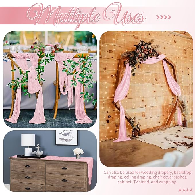 15 Pack Pink Table Runner 17 x 108inch Cheesecloth Table Runner Boho Gauze - Image 5