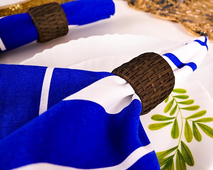 Woven Napkin Rings Set of 12, Handmade Cane Fall Napkin Rings Holders, Natural - Image 5